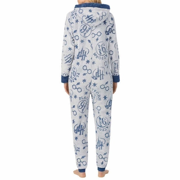 Wizarding World Of Harry Potter Plush Blue One Piece Hooded Pajamas - Picture 2 of 9